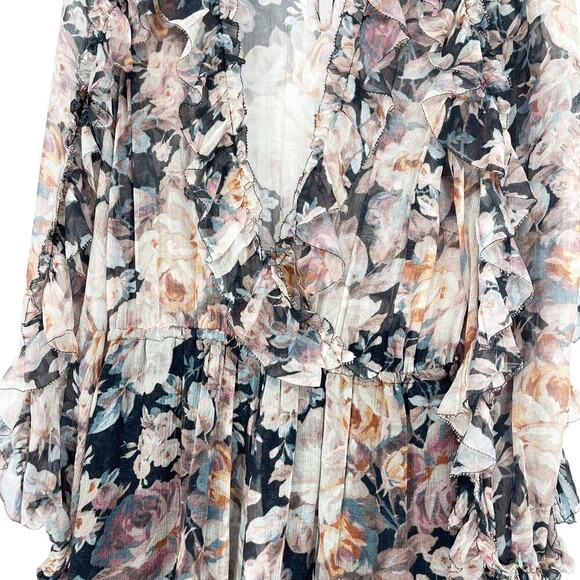 Zimmermann Floral Ruffle Playsuit Size 1 US Size 6 100% Silk Long Sleeve Romper - Picture 4 of 7